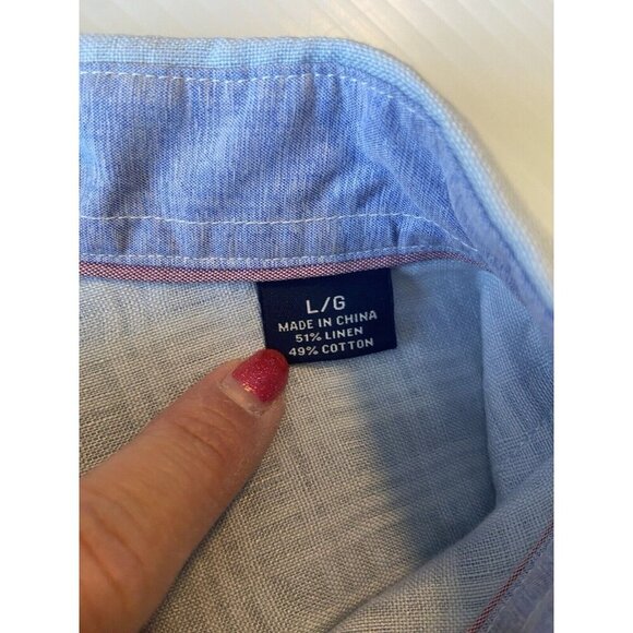 Tommy Bahama Mens Button Up Shirt Linen Cotton Blend Size Large Shirt Light Blue - Picture 10 of 15